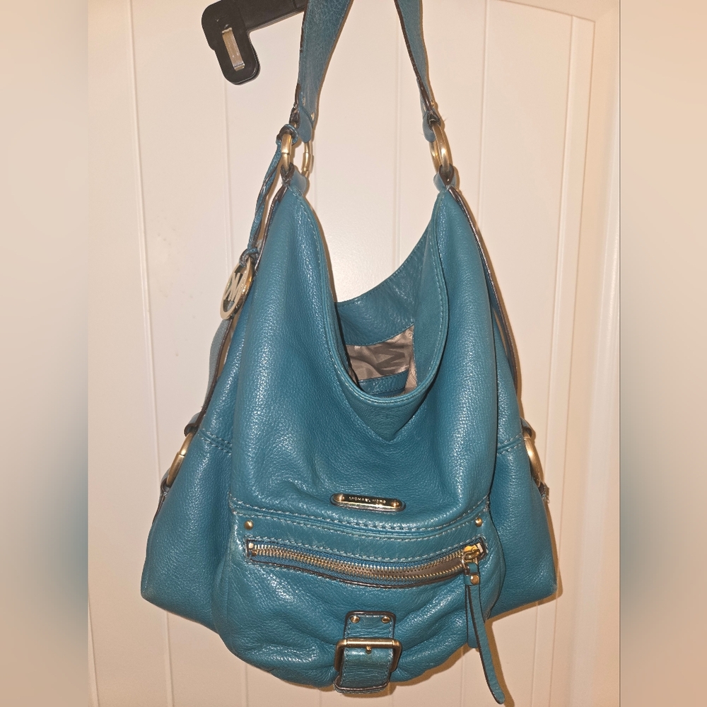 Michael Kors Peacock Blue Hobo Leather Shoulder Bag